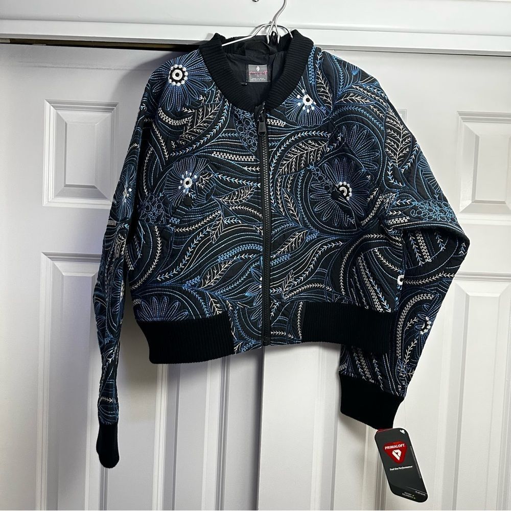 Free People Movement Garden Party Floral Embroidered Cropped Bomber Jacket XL - Picture 3 of 9